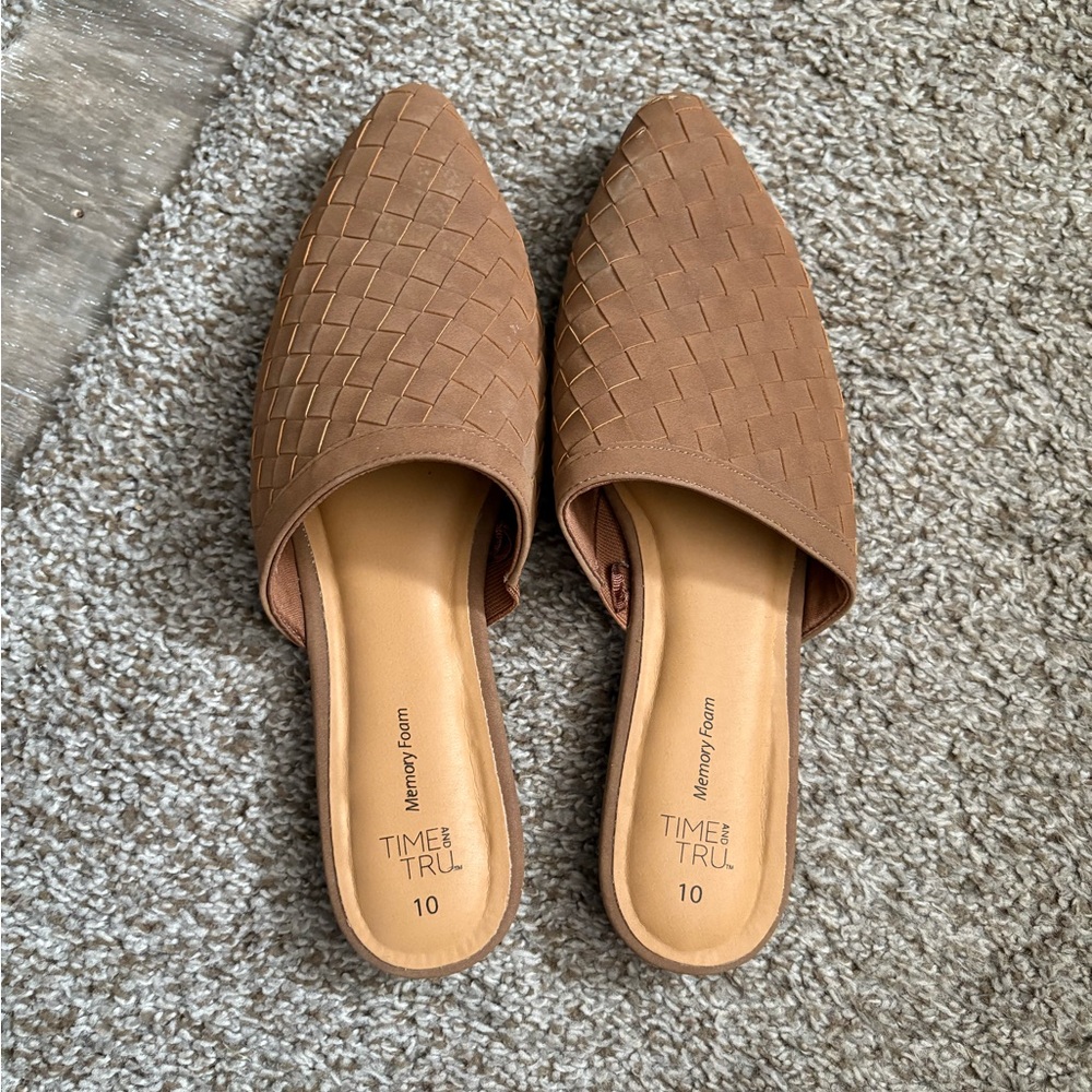 Time and Tru Tan Mules Comfortable Slip-On Shoes